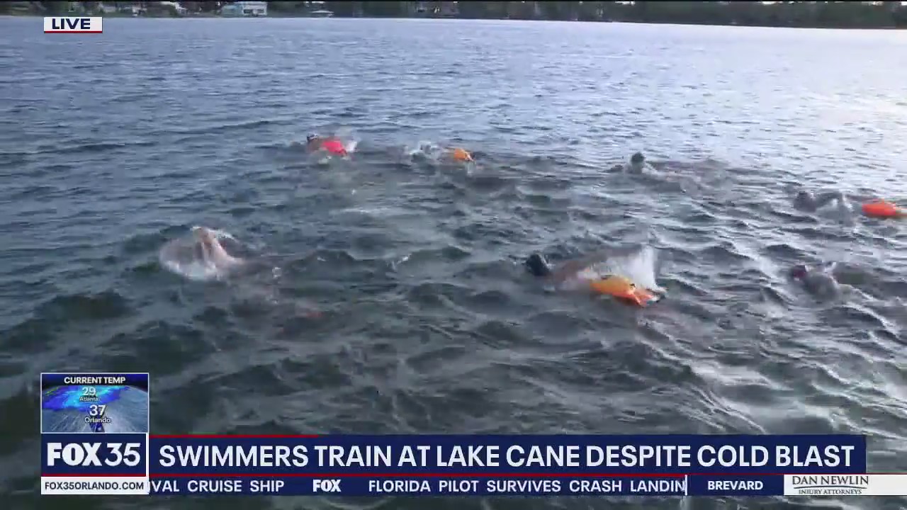 Swimmers take dip in Lake Cane despite cold blast